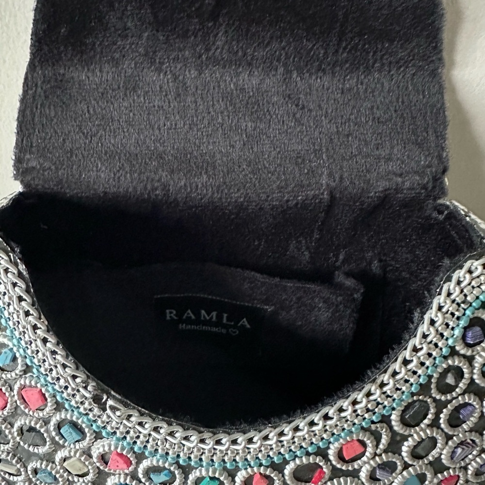 NEW Never Used Ramla Handmade Silver with Multi Colored Mosaic Beaded Clutch - Picture 5 of 8